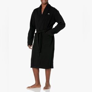 LACOSTE NWT Men’s Loose Fit Long Cotton Knit Bathrobe M/L BLACK